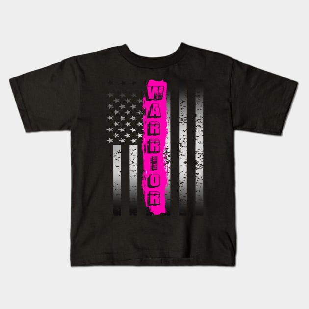 breast cancer warrior US flag Kids T-Shirt by TeesCircle